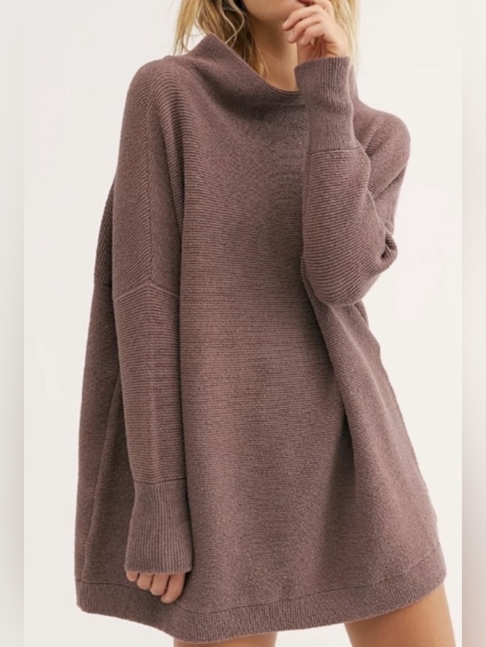 Free People Taupe Ottoman Slouchy Mock Neck Tunic Sweater - Size L